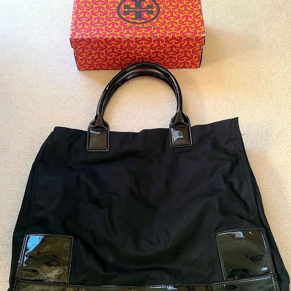 Tory Burch Designer Large Black Ella Tote Handbag Purse - Picture 2 of 11